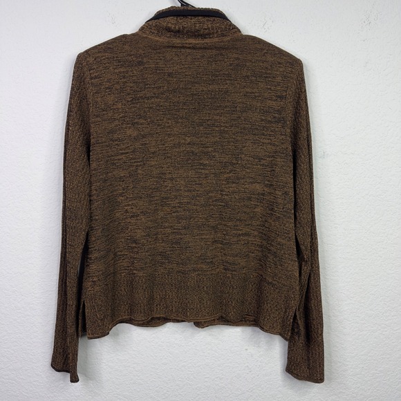 Exclusively Misook Cardigan Sweater Womens M Brown Black Knit Zip Minimalist - Picture 2 of 8